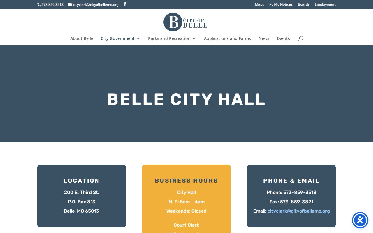 Belle City Hall official contact page for Belle arrest-record inquiries