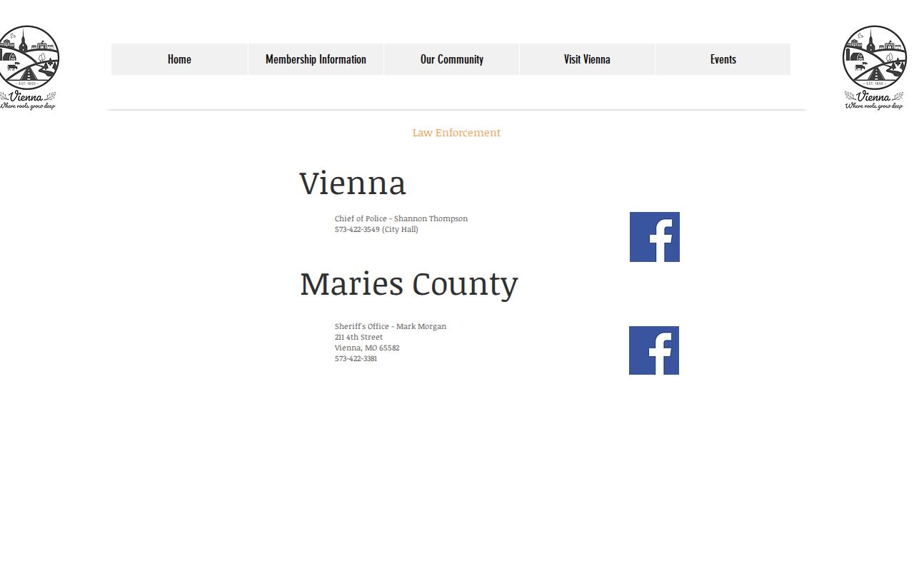 Vienna law-enforcement contact page for Vienna arrest-record inquiries